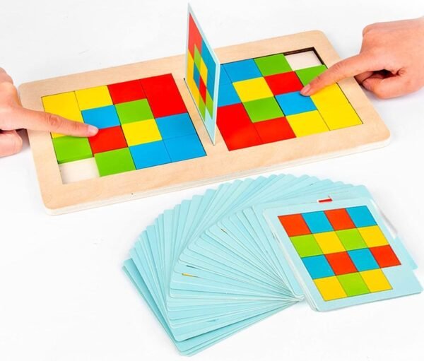 Wooden Cube Battle Puzzle – Multiplayer Game for Toddlers, Sliding Tiles to Match Patterns – Fun Puzzle Stacker for Early Childhood Learning & Development – Engaging Educational Toy for Kids - Image 4