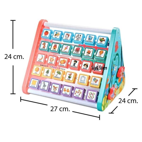 5 in 1 Activity Triangle Center Cube Alphabet Blocks Abacus Clock Writing Board Counting Beads Assembly Toys for Babies Montessori Learning Toy for 1-5 Year Old Kids (Multicolor) - Image 2