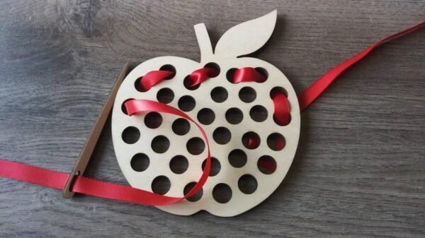 Wooden Lacing Apple Threading Toys Wood Lace Block Puzzle Shape Travel Game Toys Early Learning Fine Motor Skills Educational Gift for 2 3 4 Years Old Toddlers Baby Kids|Pack of 1 (5 in)