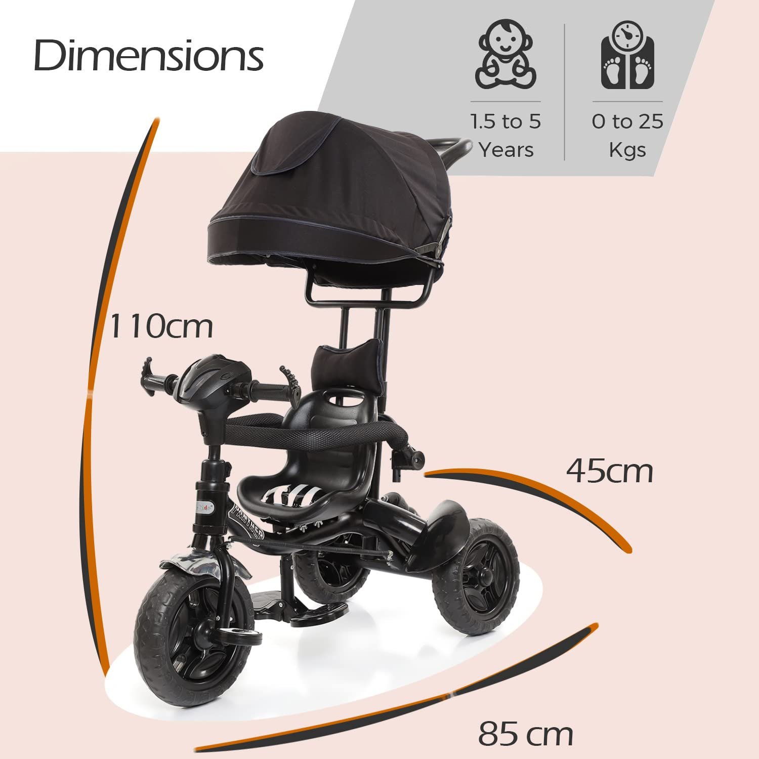 Fun Ride Kids Tricycle Panther 3 in 1 Plug and Play Musical Trike - Parental Control Handle for 1.5 to 5 Years with Safety Handle for Boys and Girls - (Weight - Upto 25 Kg) Black - Image 2