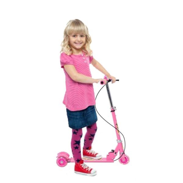 DREAMLAND 3 Wheeler Foldable Scooter with Brake and Bell, LED on Wheels and Height Adjustable Up to 76cm for Boys and Girls (5-10 Years) (Pink)