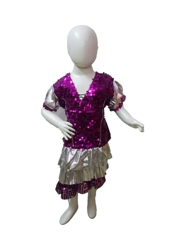 BookMyCostume Western Dance Costume for Girls - Purple & Silver - Top with Frock - Premium