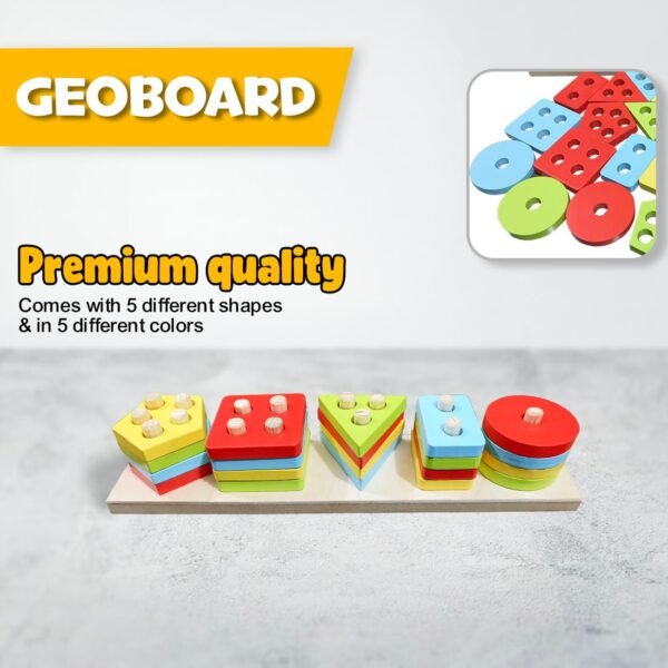 Wembley Kids Wooden Angle Geometric Blocks Stacker Shape Sorter Column Puzzle Stacking Set Educational Learning Toys for Toddlers 1-3 Years Old Boys and Girls - Image 2