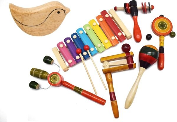 Wooden Rattles & Bird Shaker for Baby, Infants, New Born Babies Toys (0+ Years) - Set of 7 pcs - Multicolor - Discover Sounds, Develops Sensory Skills