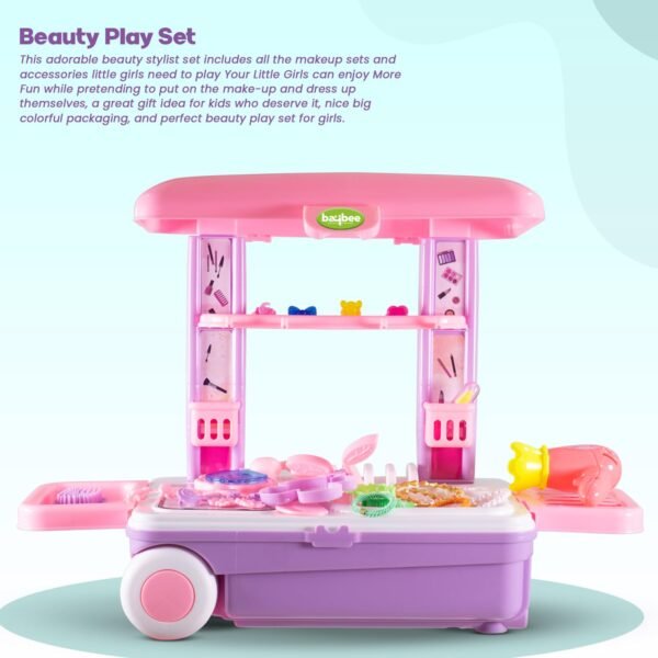 Baybee 3 in 1 Beauty Makeup Kit Set Toys for Kids Girls, Convertible Dressing Table & Suitcase, Pretend Role Play Toys with Make up Table Accessories Playtoys Sets for Baby Girl Age 3-8 Years Old - Image 6