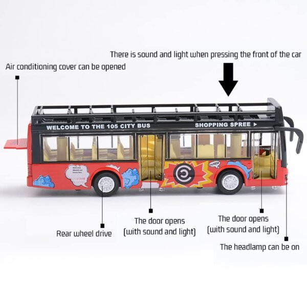 Double Decker Bus Toys for Kids Diecast Sight View Metal Toy Bus Light Sound Pull Back Collection - Image 4