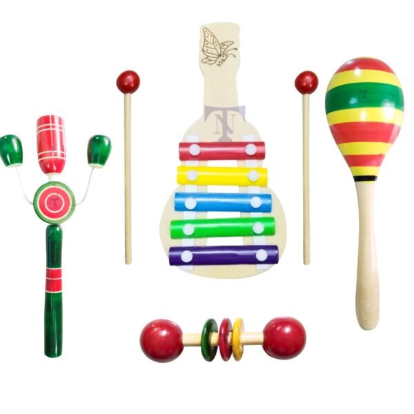 Colourful Rattles and Xylophone Toys for Kids - Non-Toxic Attractive Rattle for New Born - Wooden Teether for New Born Babies - Baby Teethers (Pack of 4) Xylophone S, TIK Big, Egg Rattle, teether spl