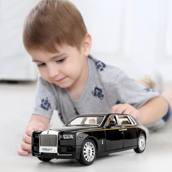 Model Car Zinc Alloy Pull Back Toy Diecast Toy Cars with Openable Doors, Sound and Light for Kids Boy Girl Gift (1:24 Rolls-Royce Phantom,Black-Black)