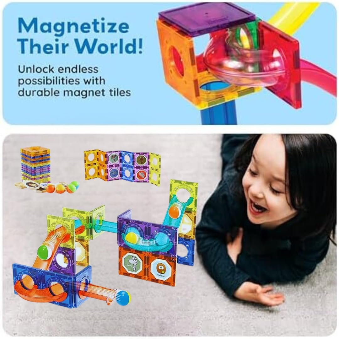 Magnetic Blocks – STEM Toy for 4 Year Old Boy & Girl | Marble Run Toys for Kids | Gift for 3+ Year Old Boy | Magnetic Building Blocks | Educational Toys 4 Years Old – 40 Pcs - Image 2
