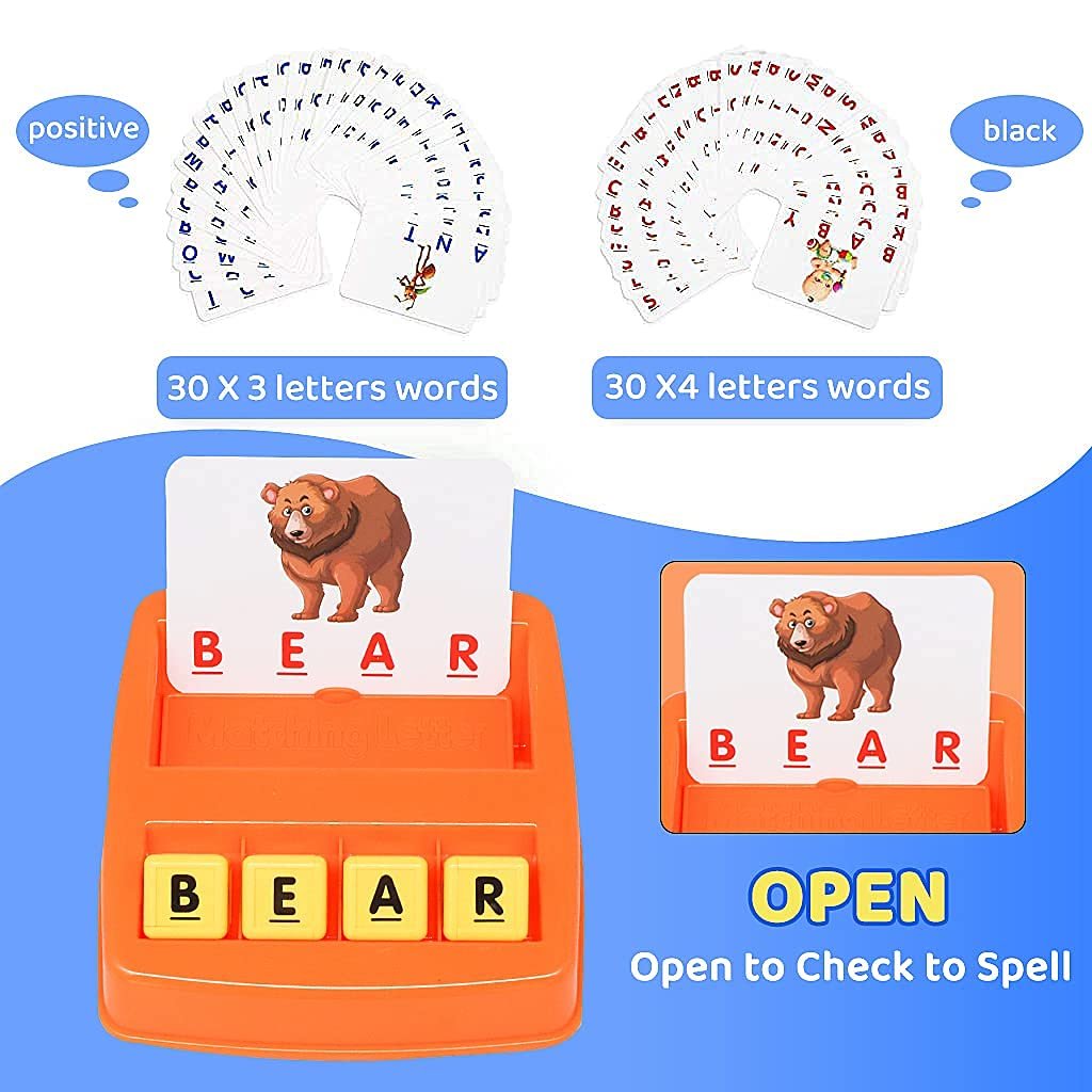 PATPAT® Flash Cards for Kids,Early Learning Toys for Kids Educational Toys Flash Cards Matching Letter Game Kid Games Toys for 3-8 Year Old Birthday Gift for Girls Boys - Orange - Image 5