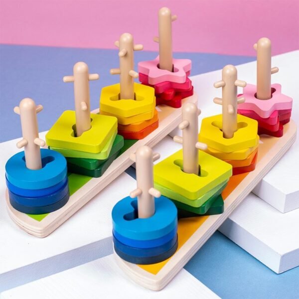 bnf® Wooden Sleeve Column Toys Sorter Toys Geometric Shapes Boys Girls s Yellow Baby | Toys for Baby | Developmental Baby Toys - Image 5