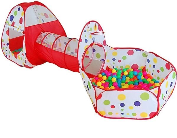 BabyGo Portable Kids 3-in-1 Colorful Dotted Theme Tunnel Playhouse Ball Pool Ball Pit Tent Summer Indoor Outdoor Play Fun Toy (Balls not Included, Multi Color)