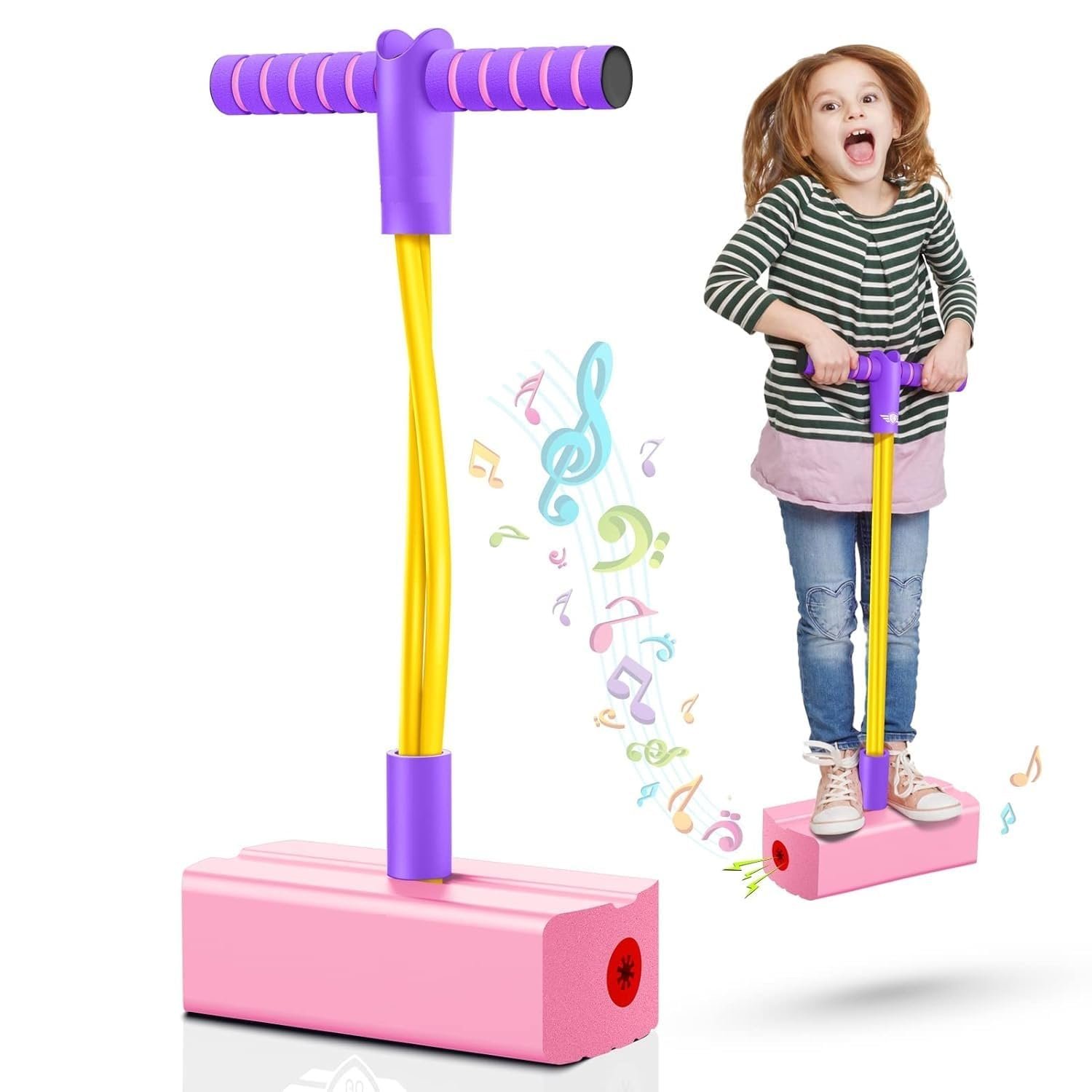 Jumping Pogo Stick Foam Pogo Jumper for Kids, Toys for 3-8 Year Old Boys Girls Outdoor Toys Indoor Toys Fun Gifts Multicolor (Pink)