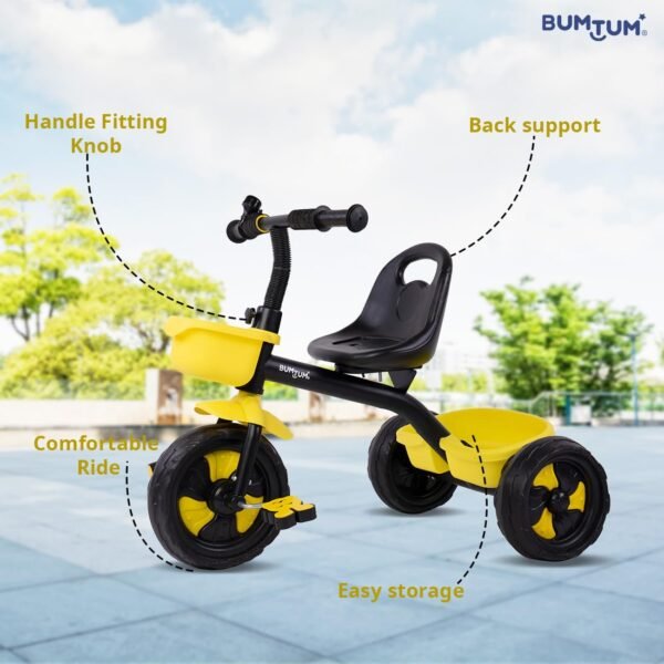 Bumtum Tricycle Ride | Play & Plug Cycle for Kids | 2-5 Years - Tricycles for Boy & Girl | Sturdy Designs with Storage Box, Horn and Guarded Seats, Heavy Wheels (Yellow, Pack of 1) - Image 4