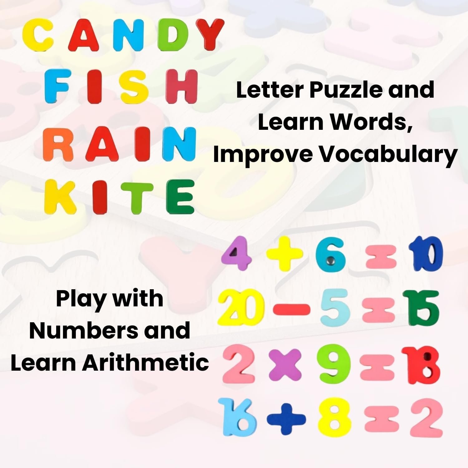 Desi Bazaar & co Wooden Puzzle Set - ABCD Alphabets, Numbers Educational Toy | Learning Board for Toddlers & Preschoolers | Safe Non-Toxic Wood | Durable Perfect for Kids Aged 3-5 Years - Image 3