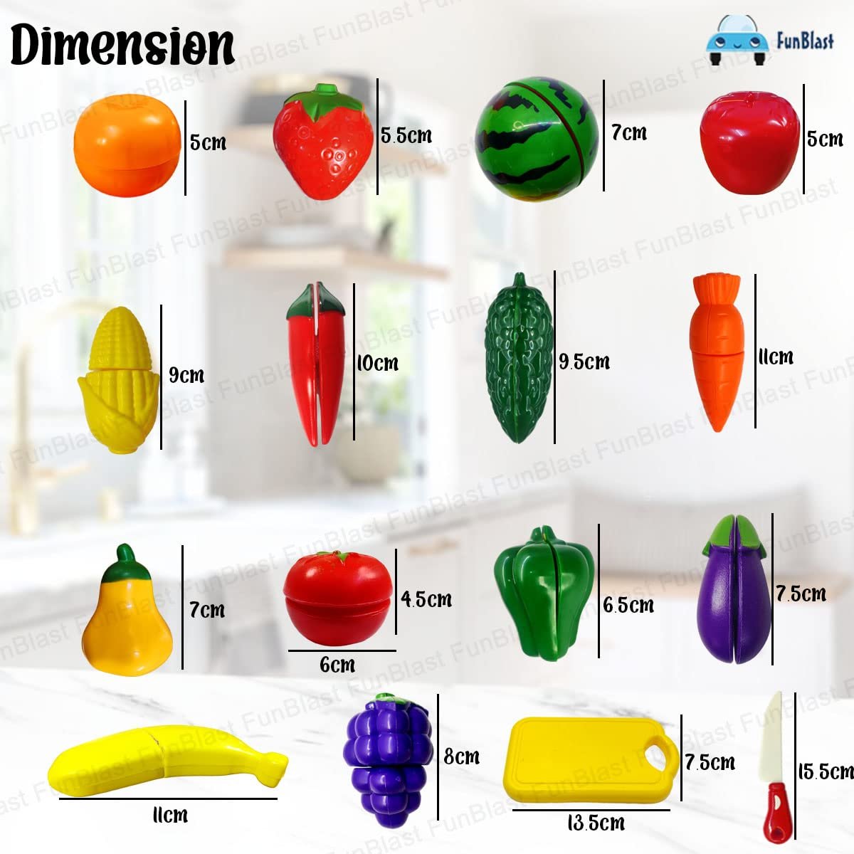 FunBlast Fruits and Vegetables Play Set Toys - Realistic Sliceable Cutting Fruits and Vegetable Pretend Play Kitchen Toys for Kids, Play Food Toys, Fruit Vegetable Toys with Chopping Board & Knife - Image 3