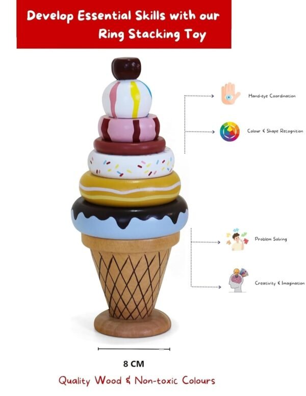 Wooden Ice Cream Stacking Toy for Kids - (1 Year+) - Montessori Toys for Toddlers 1-3 Years Old and Up - Multicolor - Pack of 1 - Develop Fine Motor Skills - Image 5