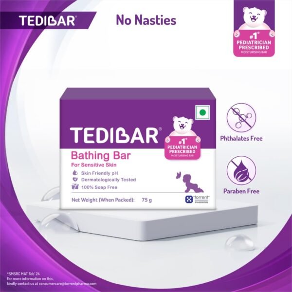 Tedibar Moisturising Baby Bathing Bar 75g (Pack of 1) 100% Soap Free No. 1* Pediatrician Prescribed Moisturising Bar - By Torrent Pharma - Image 6