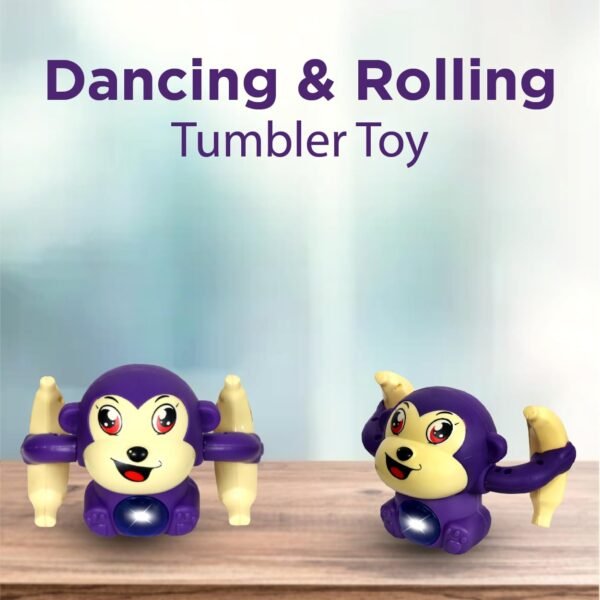 Dancing Monkey|Voice & Touch Sensor with Musical Light & Sound Effect|AAA Battery Operated|Birthday Gift|Spinning & Rolling Doll Tumble Toy for Kids 1 Year +|Made in India|Purple Color - Image 6