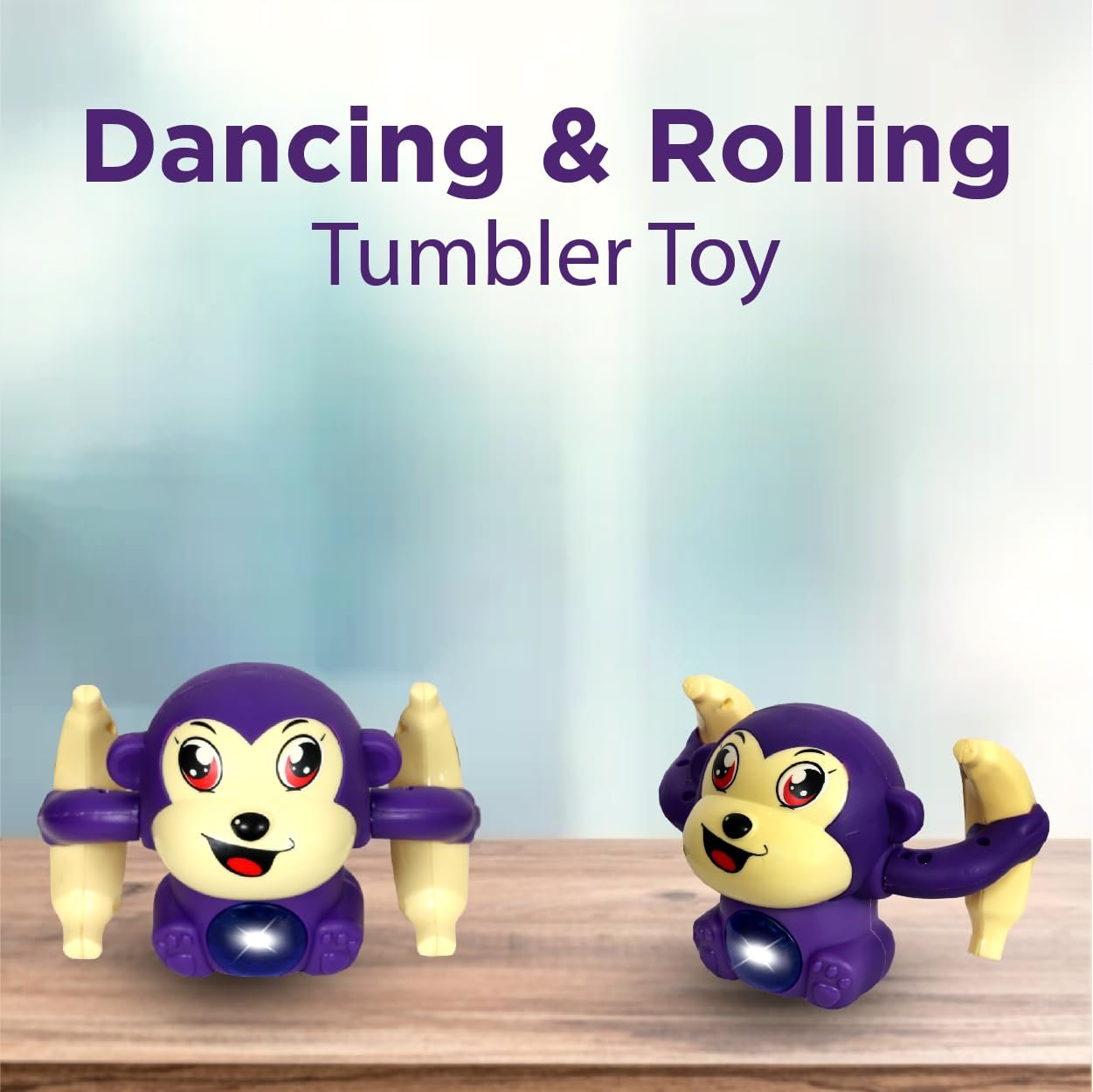 Dancing Monkey|Voice & Touch Sensor with Musical Light & Sound Effect|AAA Battery Operated|Birthday Gift|Spinning & Rolling Doll Tumble Toy for Kids 1 Year +|Made in India|Purple Color - Image 6