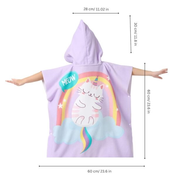 Purple Cat Poncho Towel for Kids | Hooded Bath Towels | 60 x 60cm Toddler Pool Towel for Boys & Girls, 1-7 Years | Cute & Cozy Bathrobe Alternative - Image 2