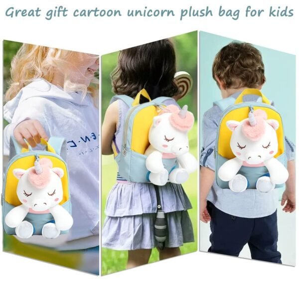 AGC Backpack With Cartoon Unicorn Stuffed Soft Toy(Detachable) Baby Kids for Girls & Boys for 3-5 Years Old Child (Small) (Color-Yellow,Gray) (Pack Of 1) - Image 4
