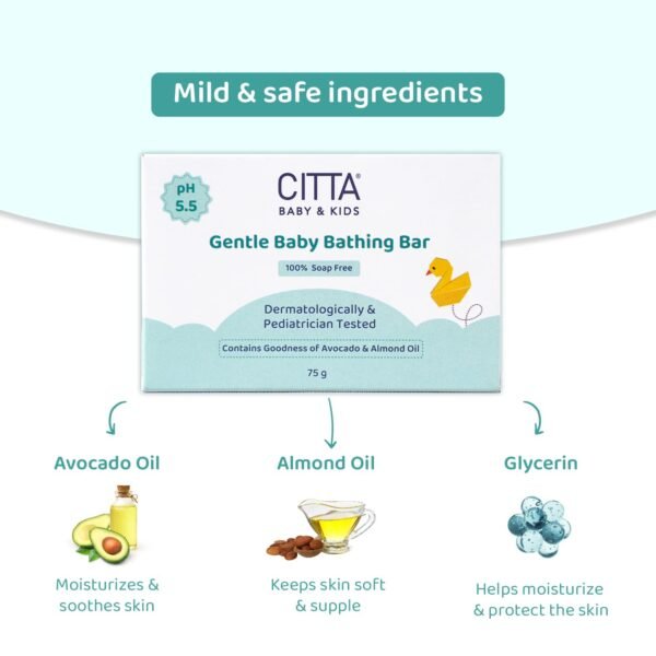 CITTA Gentle Baby Bathing Bar for Sensitive Skin | Newborn & Kids | Cleansing & Moisturizing | 100% Soap Free, Tear-Free,75 gm - Image 3