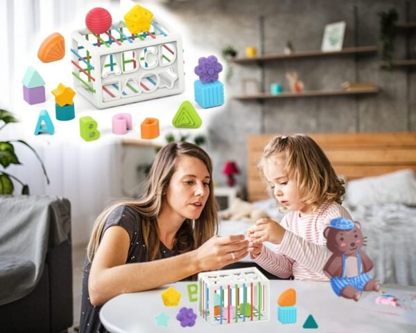 Brand Conquer 6 in 1 Learning Cube Educational & Learning Activity Toy Including Blocks, Clock, Alphabets-Tree,Transportation Vehicles,Music Keyboard & Mirror for Kid (Small 6 in 1 Cube), Multicolored - Image 2