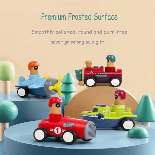 Friction Powered Vehicles Cars Toy Push and Go Back for Toddlers Baby Boys Girls 1-6 Years Old Gift Car, Train, Boat, Airplane - 4 Pack (BCTP-04) - Image 3