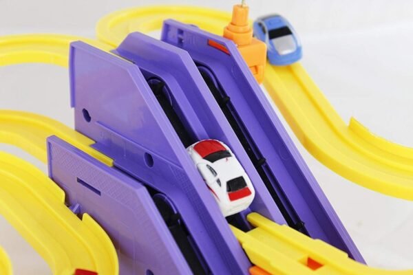 Toyshine Track Racer Racing Car Set with 4 Miniature Cars Rotating Helicopter Toy for 3-5 Year Boys Girls Kids Vehicle Toy Parking Set Game Ramp Toy - Image 4