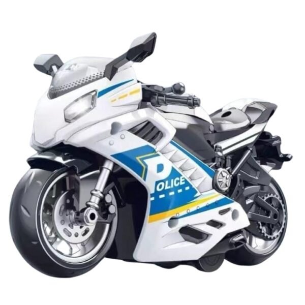 Police Motorcycle Toy - Pull Back Motorcycle Toys, Tiny Gift with Music Lighting, Latte Motorcycles Toy for Kids Boys Age 3-8 Year Old [Multicolor] (Sport Bike-White)