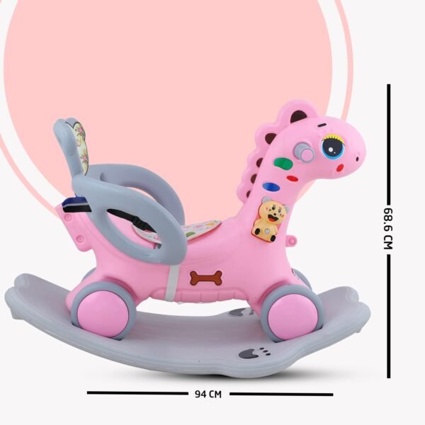 Clever Fox Rio Dinosaur Ride on Musical Toy Rockers for Kids/Rocker Indoors & Outdoors Made in India for 1-3 Years Unisex Kids (Pink) - Image 2