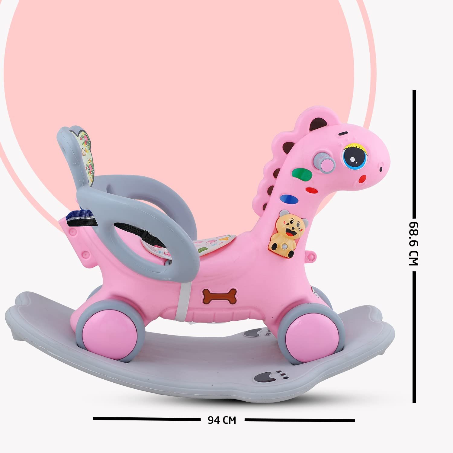 Clever Fox Rio Dinosaur Ride on Musical Toy Rockers for Kids/Rocker Indoors & Outdoors Made in India for 1-3 Years Unisex Kids (Pink) - Image 2