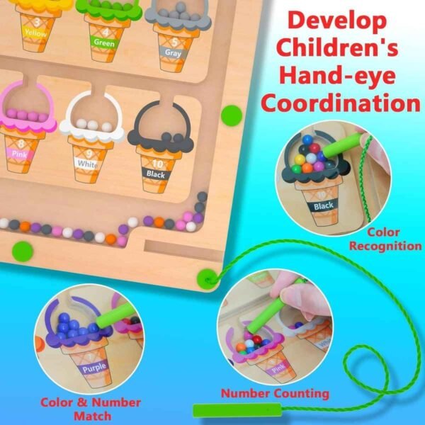 Fun4you Magnetic Color & Number Maze Montessori Wooden Board Game – Learning & Counting Toy, Fine Motor Skills Puzzle, Color Matching Educational Toy for Toddlers, Boys & Girls (Ages 3-5 Years) - Image 5