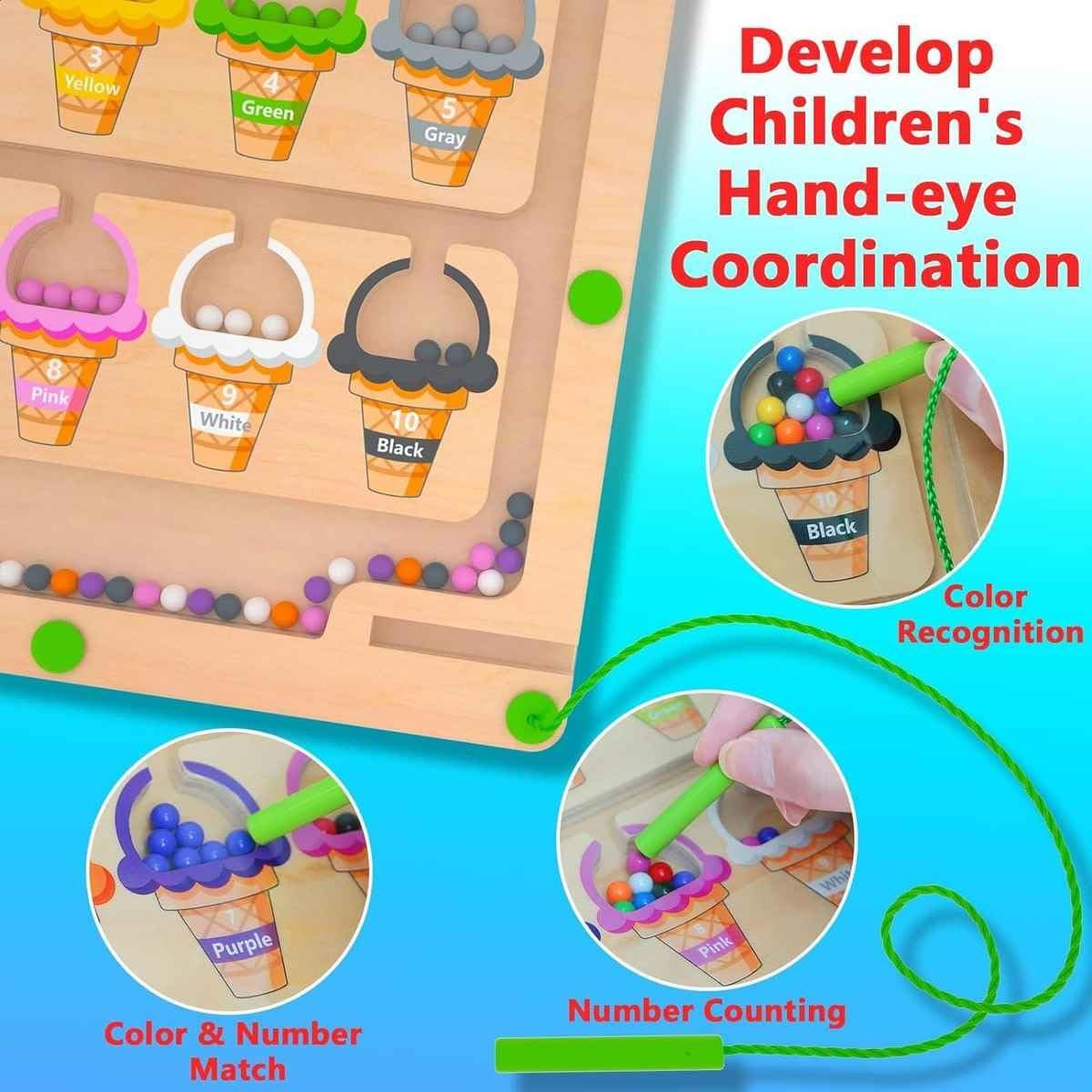 Fun4you Magnetic Color & Number Maze Montessori Wooden Board Game – Learning & Counting Toy, Fine Motor Skills Puzzle, Color Matching Educational Toy for Toddlers, Boys & Girls (Ages 3-5 Years) - Image 5