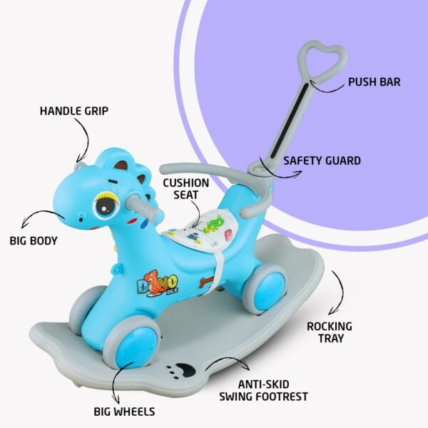 Clever Fox Dino DLX Dinosaur Ride on Musical Toy Rockers for Kids/Rocker Indoors & Outdoors Made in India for 1-3 Years Unisex Kids (Blue) - Image 4