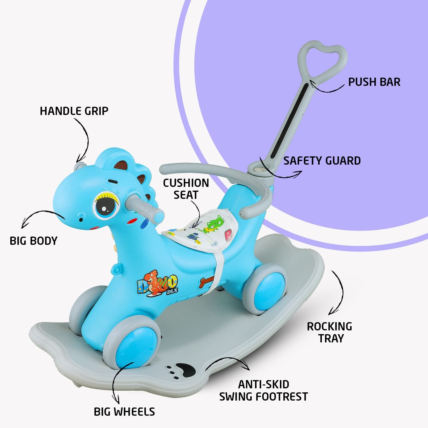 Clever Fox Dino DLX Dinosaur Ride on Musical Toy Rockers for Kids/Rocker Indoors & Outdoors Made in India for 1-3 Years Unisex Kids (Blue) - Image 4