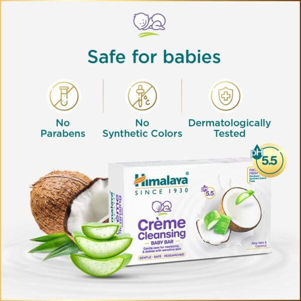 Himalaya Creme Cleansing Baby Bar 125G| pH 5.5|with Coconut milk Protein and Aloe vera|Soap Free|Dermatologically tested |For New borns|For Baby\'s sensitive skin| No Parabens|No Synthetic Colors - Image 5