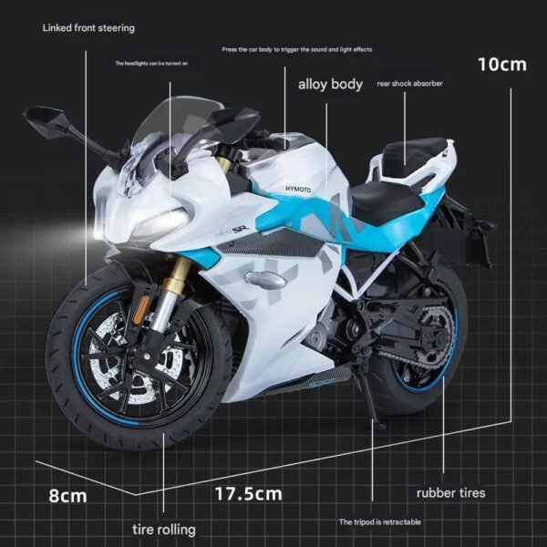 Police Motorcycle Toy - Pull Back Motorcycle Toys, Tiny Gift with Music Lighting, Latte Motorcycles Toy for Kids Boys Age 3-8 Year Old [New] (1.12 Spring Breeze 250 SR-White) - Image 2