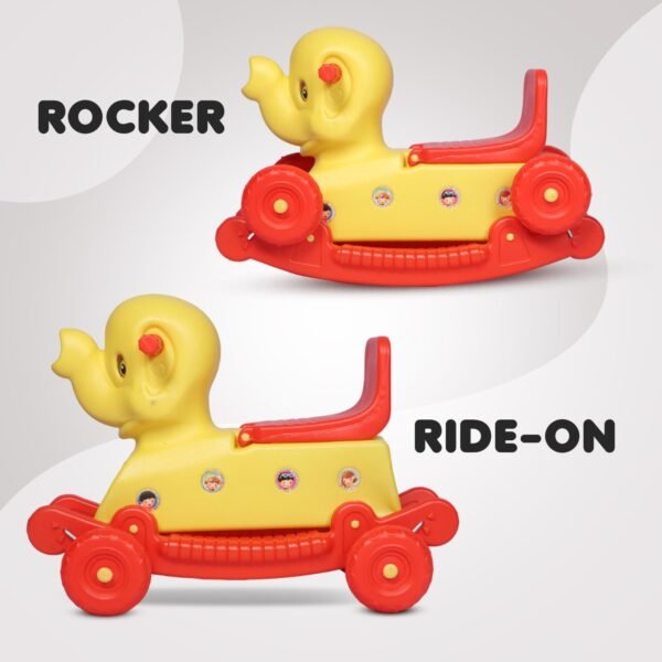 Elephant Rider for Kids 1-3 Years Old 2-in-1 Rocker/Ride-Ons & Wagons Non Battery Operated Rideon (Red & Yellow) - Image 3