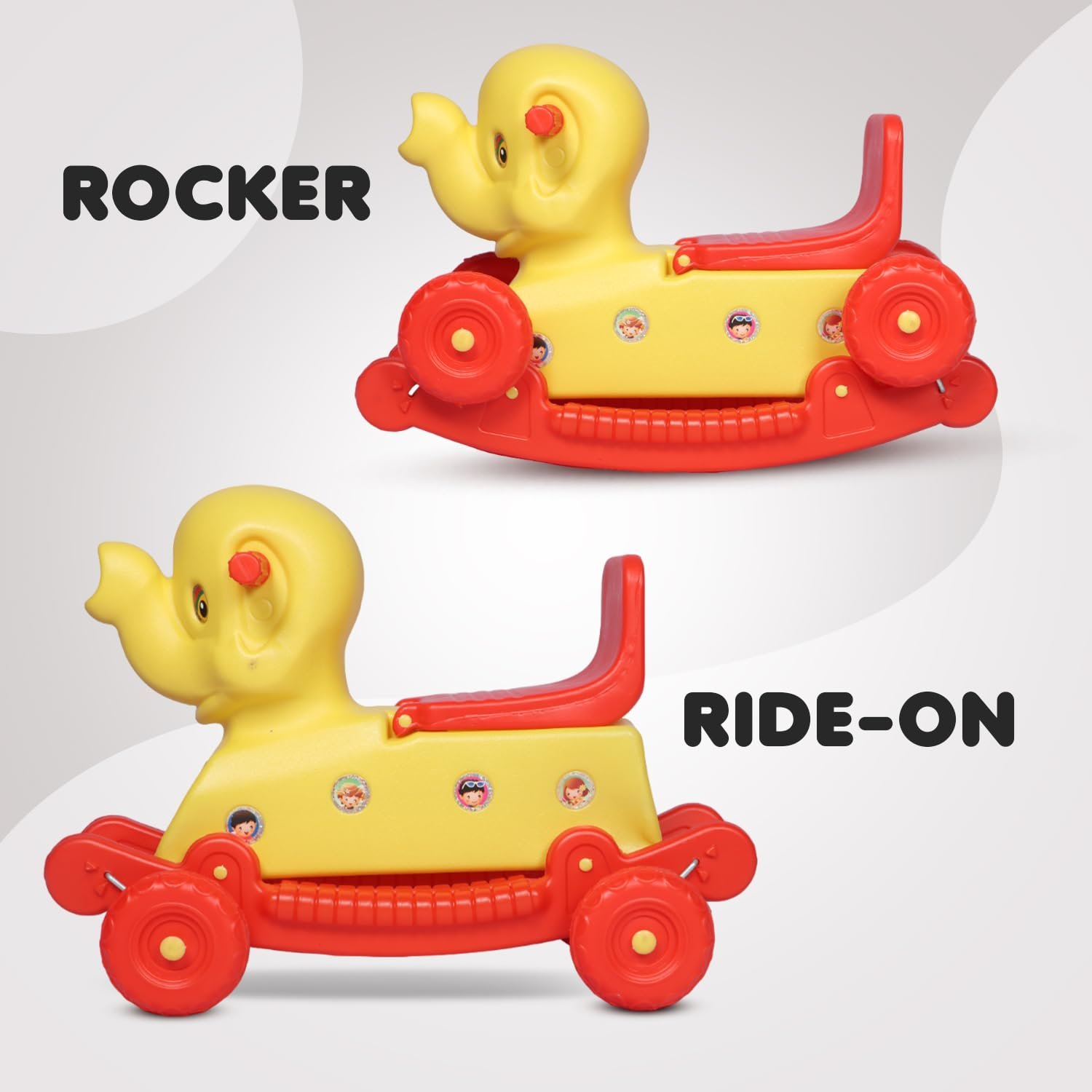 Elephant Rider for Kids 1-3 Years Old 2-in-1 Rocker/Ride-Ons & Wagons Non Battery Operated Rideon (Red & Yellow) - Image 3