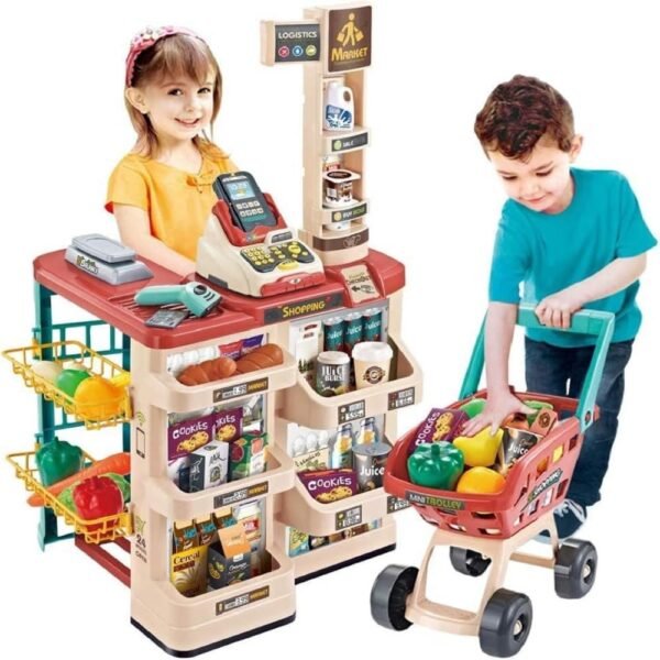 Plastic 42 Pcs Big Size Kitchen Playset | Musical & Light Kitchen Set Toy for Kids with Sound and Accessories Set for 4 Year Old (New Home Supermarket Set)