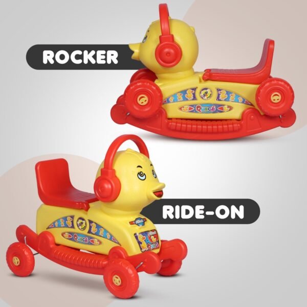 Quack Duck Rider for Kids 1-3 Years Old 2-in-1 Rocker/Ride-Ons & Wagons Non Battery Operated Rideon (Red & Yellow) - Image 3