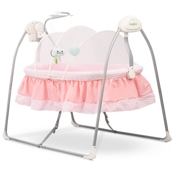 BAYBEE Wanda Electric Swing Cradle for Babies | Automatic Cradle for New Born Baby with 6 Speed Control, Mosquito Net, Toy Bar & Music | Jhula for Kids | Baby jhula for 0 to 2 Years Boys Girls (Pink)