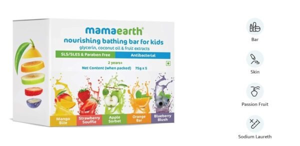 Mamaearth Fruit based Nourishing Clear Bathing Bar Baby Antibacterial Soap with Glycerine,SLS & paraben Free, For 2+ years age Kids – 75g x 5 - Image 2