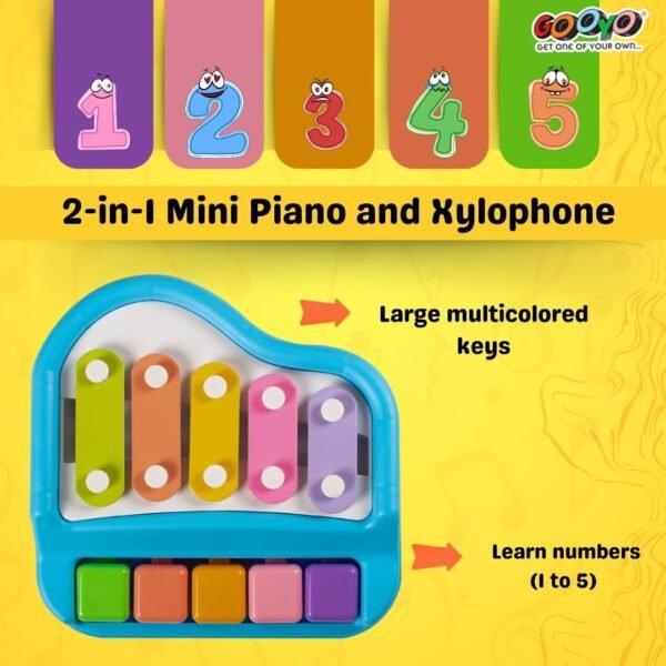 Gooyo 1503 Non Battery 2 in 1 Mini Piano and Xylophone Toy with Colorful Keys & 2 Mallets for Babies/Girls/Boys/Kids/Gifts | Blue Color (Battery Not Required) - Image 3