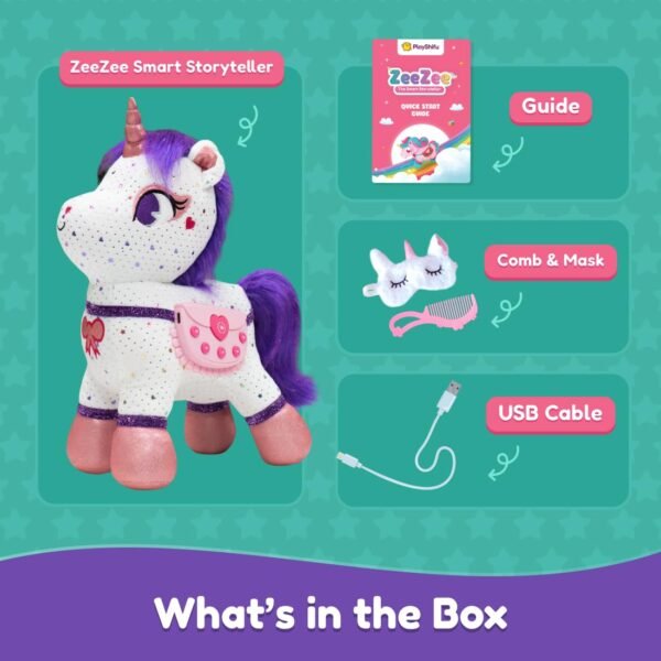 Shifu ZeeZee The Smart Storyteller - Singing & Talking Unicorn Friend Soft Toys for Kids Unlimited Content on The App Rhymes Stories Pretend Play Birthday Gifts for Boys and Girls Ages 3, 4, 5, 6 - Image 2