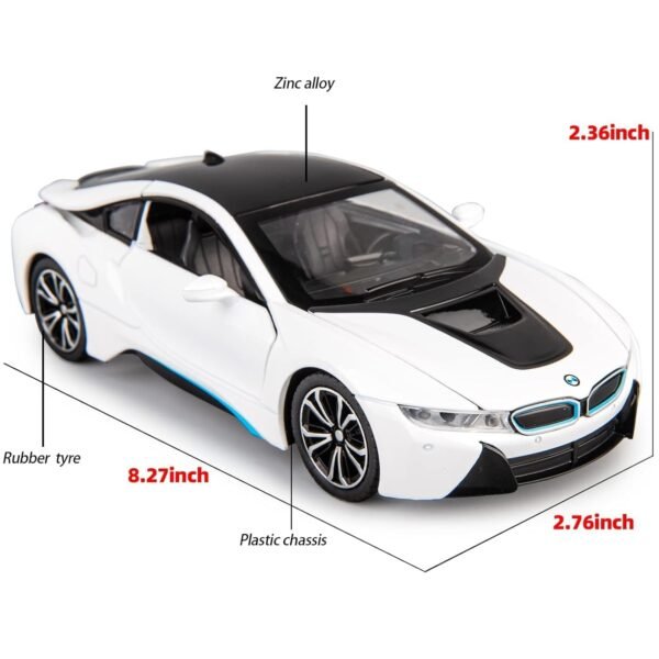 1:24 Diecast Model Alloy BMW I8 Metal Pull Back Car with Sound & Light,4 Openable Doors,Toy Vehicles for Kids Gift[B M W I8-White] - Image 6