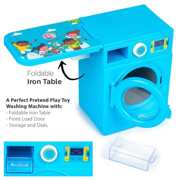 Lovely Washing Machine Front Load with Openable Door & Attached Foldable Ironing Table Household Pretend Play Role Play Toy for Kids.- Baby Toy - Image 5