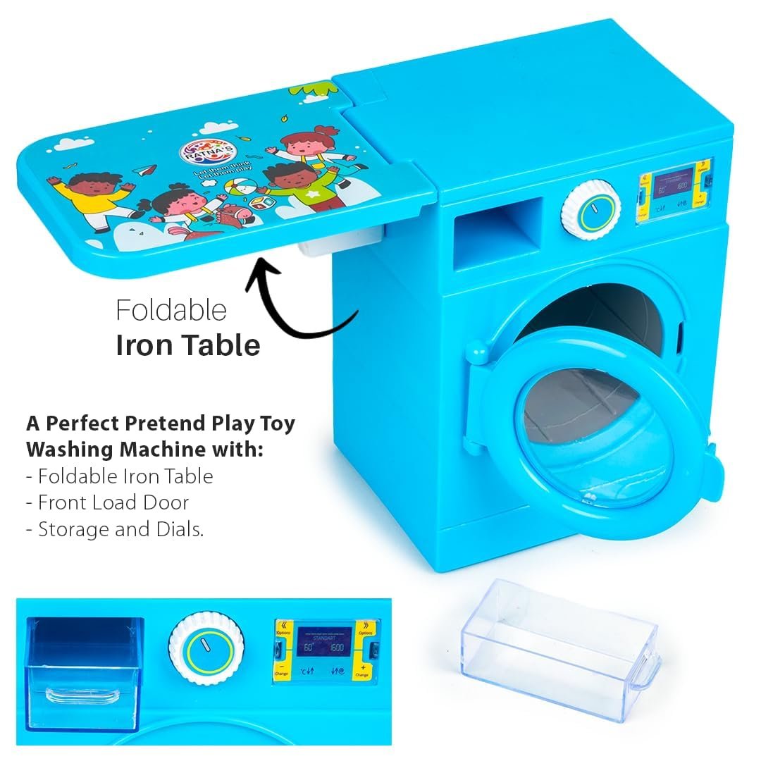 Lovely Washing Machine Front Load with Openable Door & Attached Foldable Ironing Table Household Pretend Play Role Play Toy for Kids.- Baby Toy - Image 5